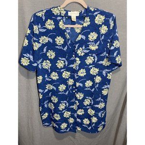 Christie‎ And Jill Shirt Womens Small Blue Floral Button-Up Short Sleeve Top.